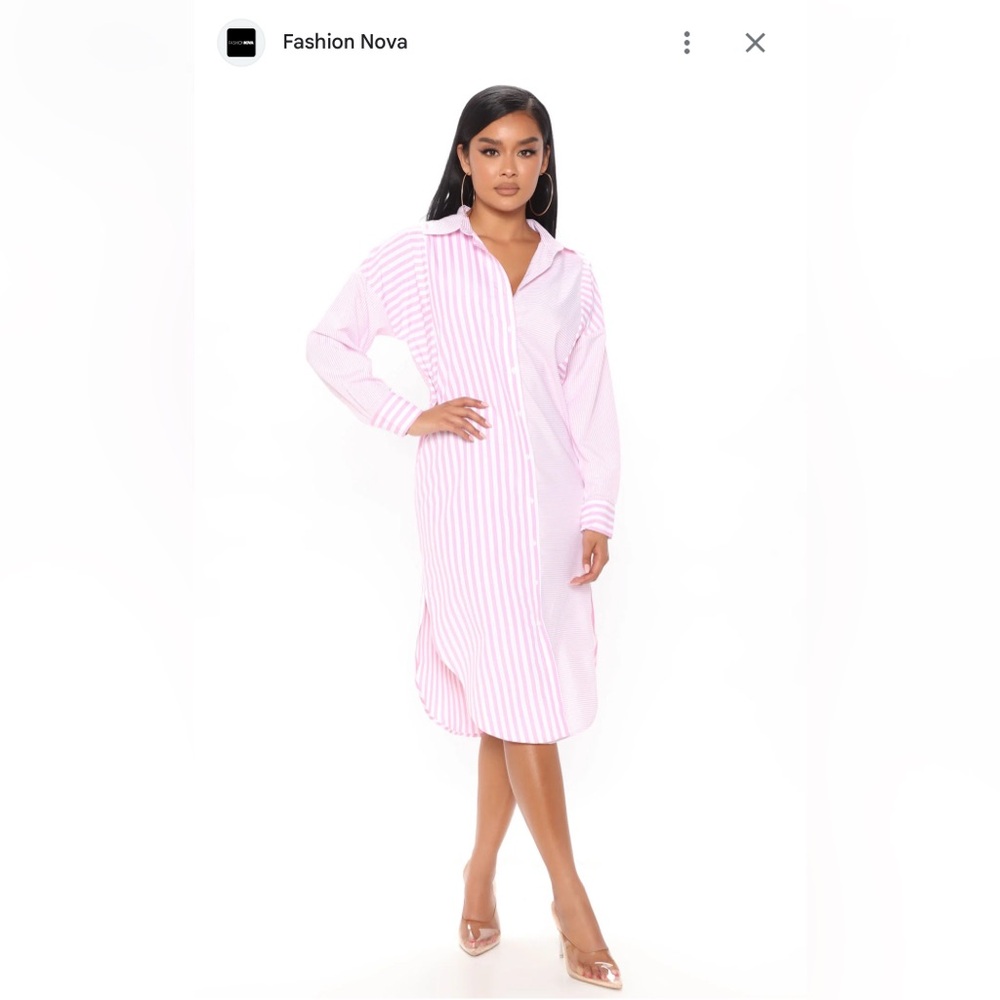 FASHION NOVA Sweet Mood Striped Shirt Dress - Pink/combo